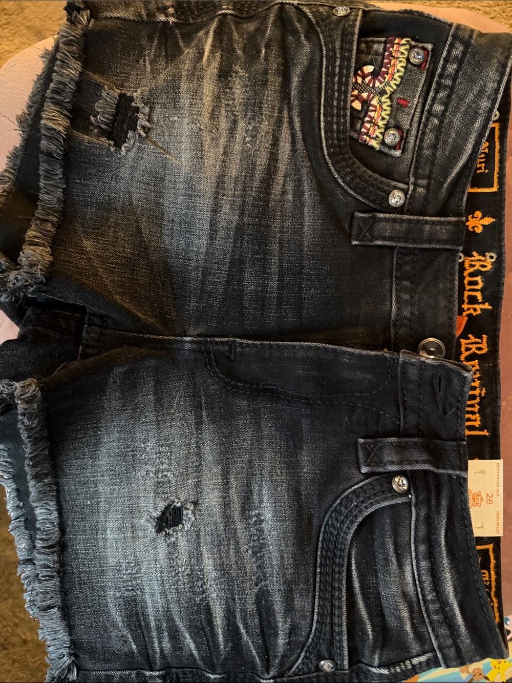 Rock Revival Black Denim Shorts with Multicolor Embroidered Pockets - Picture 4 of 4